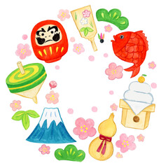 手描き水彩の縁起物のイラスト