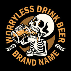 vector illustration skull drinking a glass of beer