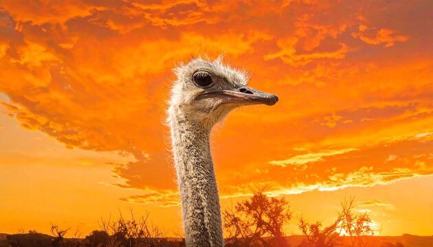 Ostrich at sunset