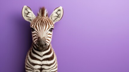 Fototapeta premium Young Zebra Portrait against a Purple Background in Studio Setting
