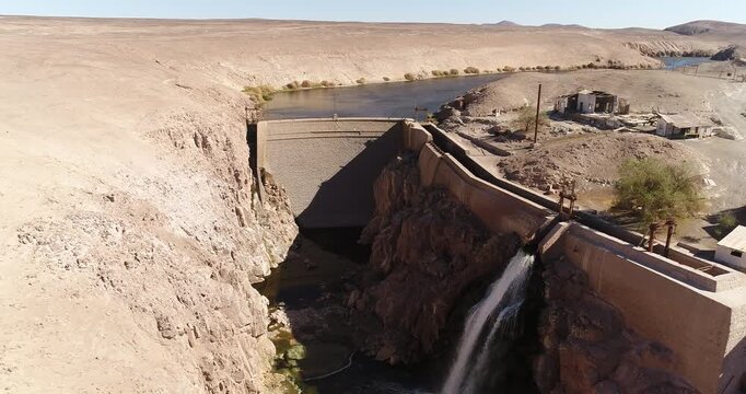 Aerial drone videos of the abandoned hydroelectric dam on the Loa River (Tranque Sloman) in Chile&rsquo;s Atacama Desert