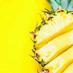 Fresh Pineapple Slices on Bright Yellow Background for Culinary Use