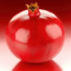 Vibrant Red Pomegranate on Glossy Background with Reflections