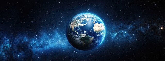 Obraz premium Beautiful Earth in outer space showing Africa, Europe and South America continents, symbolizing global perspective, international cooperation, science and sustainability.