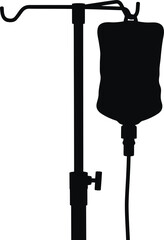 Black silhouette of medical infusion stand and bag