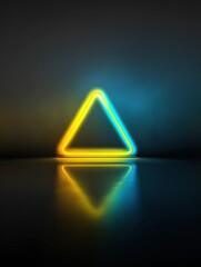 Neon Glowing Triangle Design Reflecting on a Dark Surface With Blue and Yellow Colors Illuminating the Space