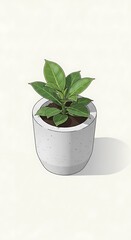 Artistic illustration of a small potted plant radiating freshness indoor
