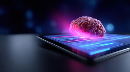 Artificial intelligence in strategic pricing applications concept. A digital brain concept on a modern tablet, showcasing innovation.