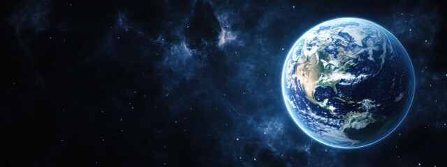 Obraz premium Earth in deep space with galaxy and nebula in background, representing global awareness, cosmic perspective, environment and space exploration for future humanity.