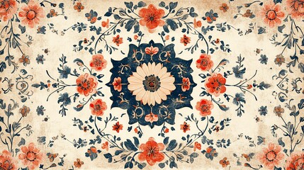 Intricate Floral Pattern with Vintage Touch and Harmonious Color Palette