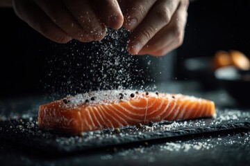 Seasoning Salmon - A Culinary Preparation with Salt and Pepper.