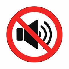 Black silhouette vector icon of loudspeaker or music notes with a line through it, representing no loud music or noise allowed