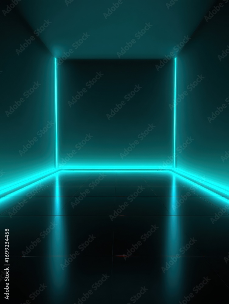 Aufkleber neon-lit interior space with glowing lines creating a futuristic atmosphere in a dark setting