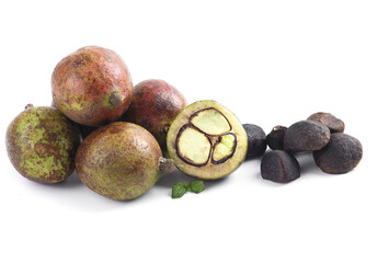 Camellia Oil Seeds and Fruits Isolated on White Background for Natural Beauty and Cooking Products