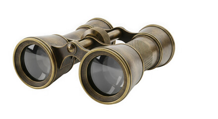 Antique brass binoculars isolated on transparent background
