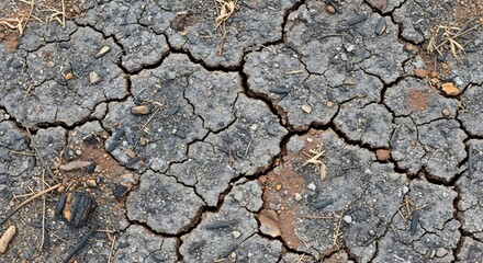 Cracked Earth Texture Gray and Brown, Dry Arid Landscape
