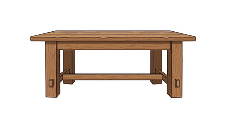 Rustic wooden table illustration with sturdy construction style isolated