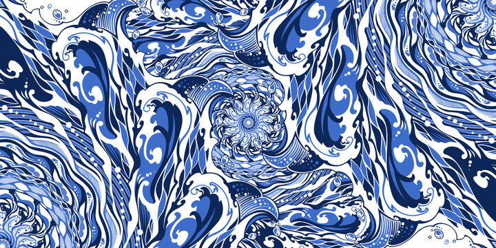 Background illustration design of a wave inspired by a violent ocean whirlpool