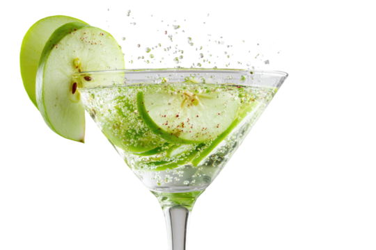 Sparkling green apple cocktail in martini glass, with splashing effervescence - Powered by Adobe
