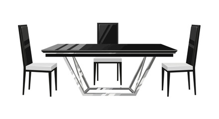 Fototapeta premium Elegant contemporary dining room set with a sleek black glass table