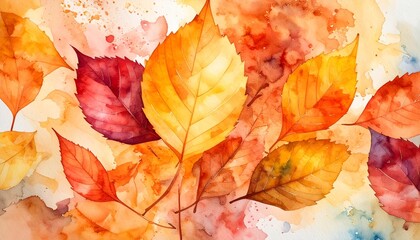 Abstract autumn leaves fall colors watercolor background