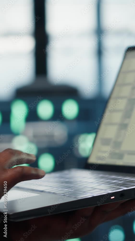 Aufkleber vertical video close up of software developer working in data center to optimize network infrastruct