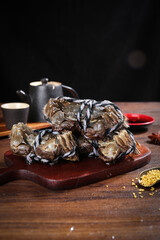 Fresh Yangcheng Lake Hairy Crabs on Wooden Board - Traditional Chinese Seafood Delicacy