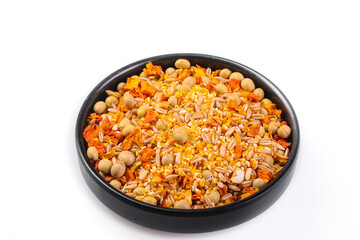 Eight Treasure Mixed Grain Porridge with Beans Peanuts and Soybeans in Black Bowl