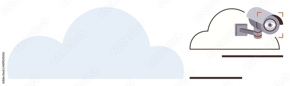 Poster surveillance camera mounted within cloud interface design, symbolizing data security, cloud technolo