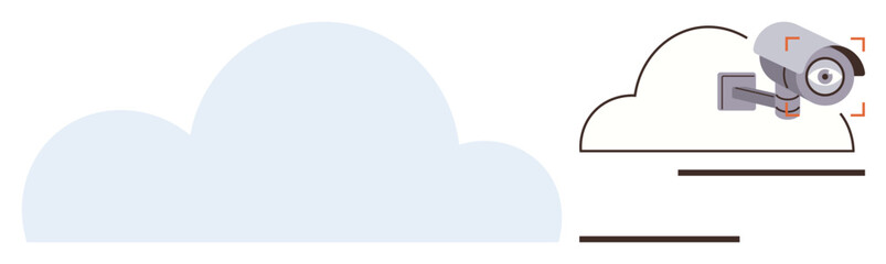 Surveillance camera mounted within cloud interface design, symbolizing data security, cloud technology, and remote monitoring. Ideal for cybersecurity, privacy, IoT, digital safety, data backup