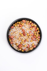 Mixed Grains Cereals Peanuts Soybeans in Black Bowl Healthy Protein Diet Food Ingredients
