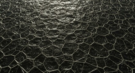 Abstract Dark Liquid Honeycomb Pattern with Metallic Lines