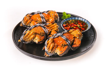 Yangcheng Lake Hairy Crabs Steamed Fresh Chinese Seafood Delicacy with Dipping Sauce