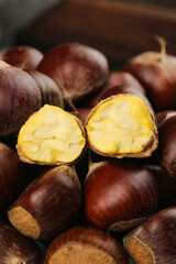 Fresh Alpine Chestnuts with Golden Flesh - Autumn Harvest Nuts for Cooking and Baking