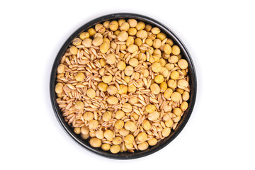 Mixed Dried Grains Soybeans and Wheat in Bowl - Healthy Protein Ingredients for Cooking