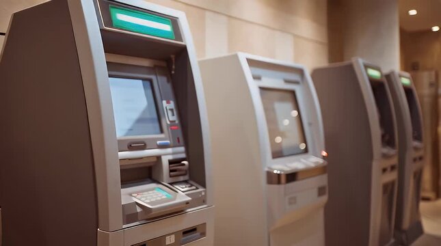 Modern Bank Interior with Multiple ATMs and Soft Ambient Lighting with AI generated