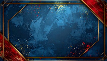 Abstract dark blue background with gold frame and red accents
