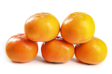 Fresh Ripe Orange Persimmons on White Background - Healthy Fruit Food Photography