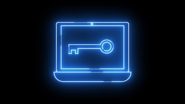 laptop icon and lock icon with neon effect