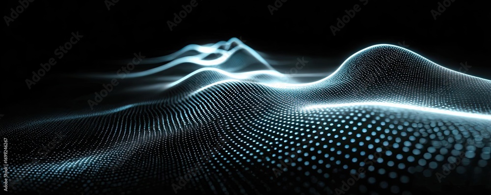 Poster modern neon data waves abstract backdrop concept. abstract digital waves with glowing lines on a dar