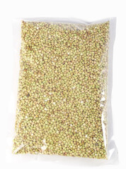 Raw Buckwheat Grains in Plastic Package - Healthy Whole Grain Cereal Food Ingredient