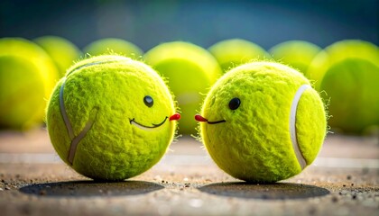 Tennis balls with faces