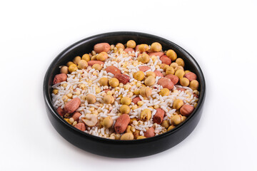 Mixed Grains Legumes Rice Soybeans Peanuts Beans Black Bowl Healthy Food Ingredients