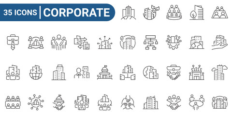 Corporate line editable icon set. Linear icon collection. Editable stroke. Vector illustration