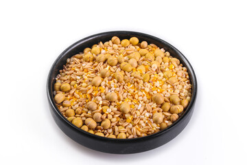 Mixed Grains Beans Peanuts Soybeans in Black Bowl Healthy Food Ingredients