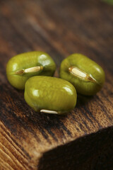 Fresh Green Organic Beans on Rustic Wooden Farmhouse Board - Nutritious Gourmet Cooking Ingredients