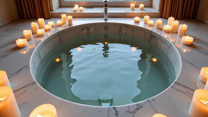 Luxurious spa bath scene with candles creating a relaxing and calming atmosphere for wellness retreats