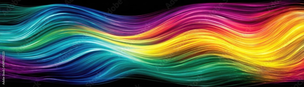 Poster modern neon data waves abstract backdrop concept. a vibrant wave of colorful light flowing smoothly 