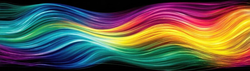 Obraz premium Modern neon data waves abstract backdrop concept. A vibrant wave of colorful light flowing smoothly in harmony.