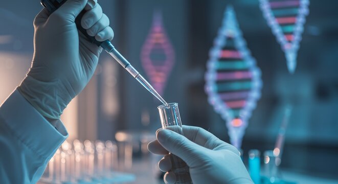 Lab Technician Hands Using Pipette Adding Liquid to Test Tube in Pharmaceutical Lab
